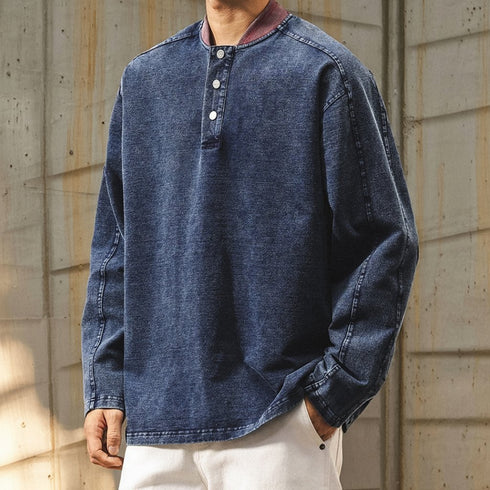 Vintage Denim Henley Neck Shirt P1844